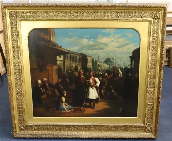 Attributed to Andreas Sheerboom (1832-1880) An Eastern Meeting Place, Constantinople street scene 24.5 x 29.5in.